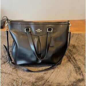 Coach F34680 Black Crossgrain Leather Pleated Large Tote Shoulder Bag Hand Purse